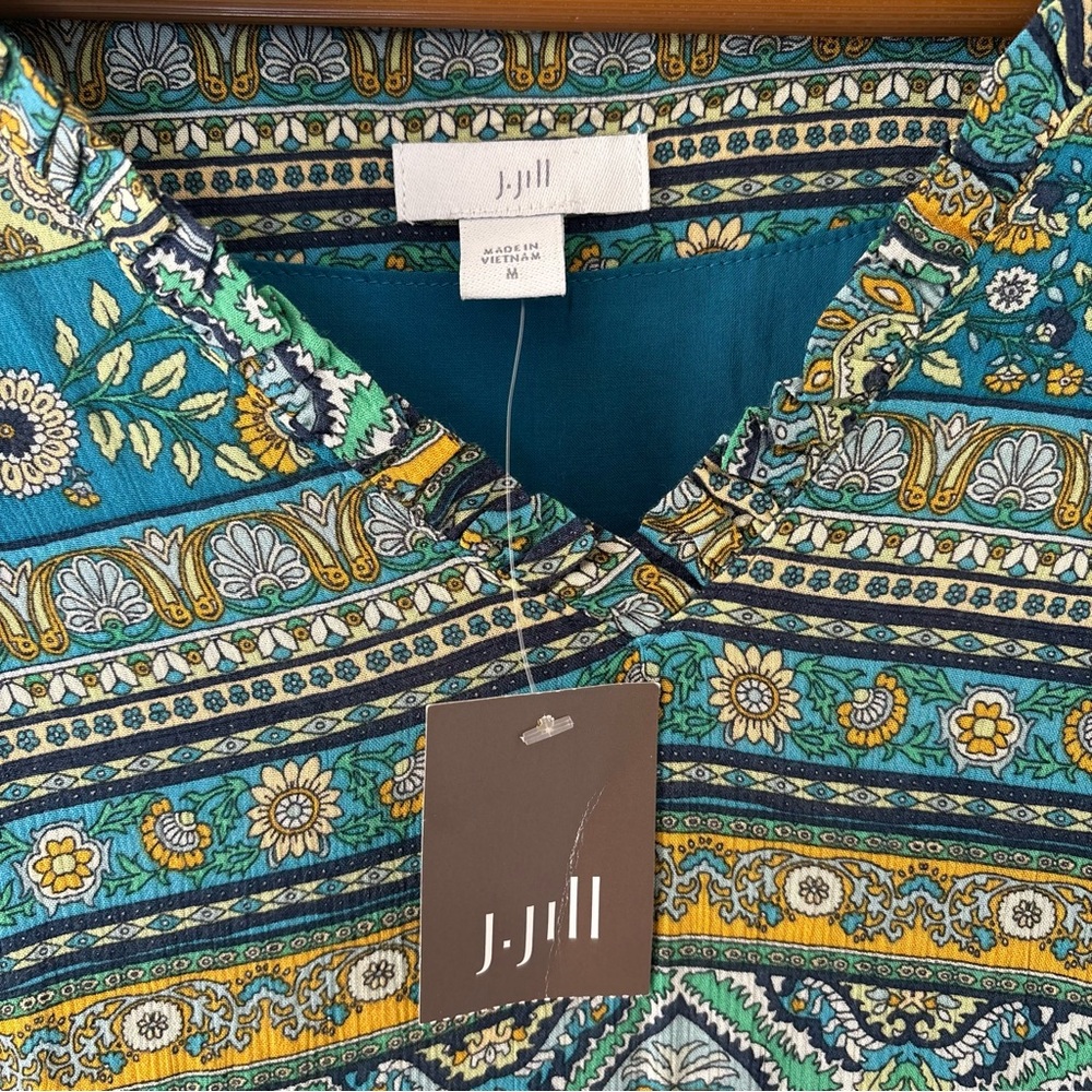 NEW J. Jill Floral Paisley Peasant Maxi Dress Puff Sleeve Blue Boho Size Medium - Picture 5 of 16
